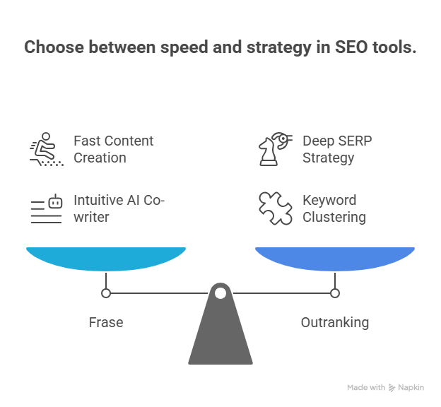 Choose between speed and strategy in SEO tools.