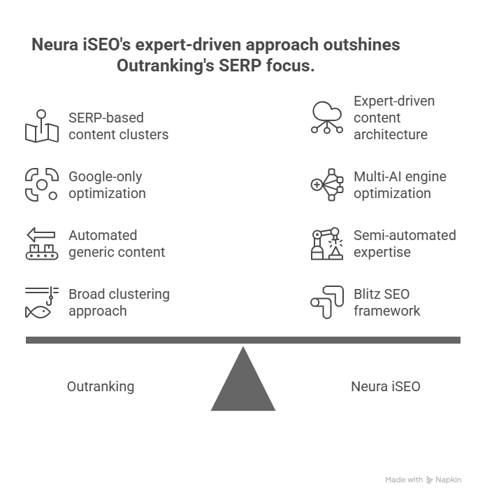 Neura iSEO's expert-driven approach outshines Outranking's SERP focus.