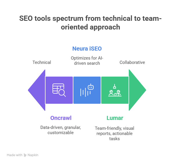 SEO tools spectrum from technical to team-oriented approach